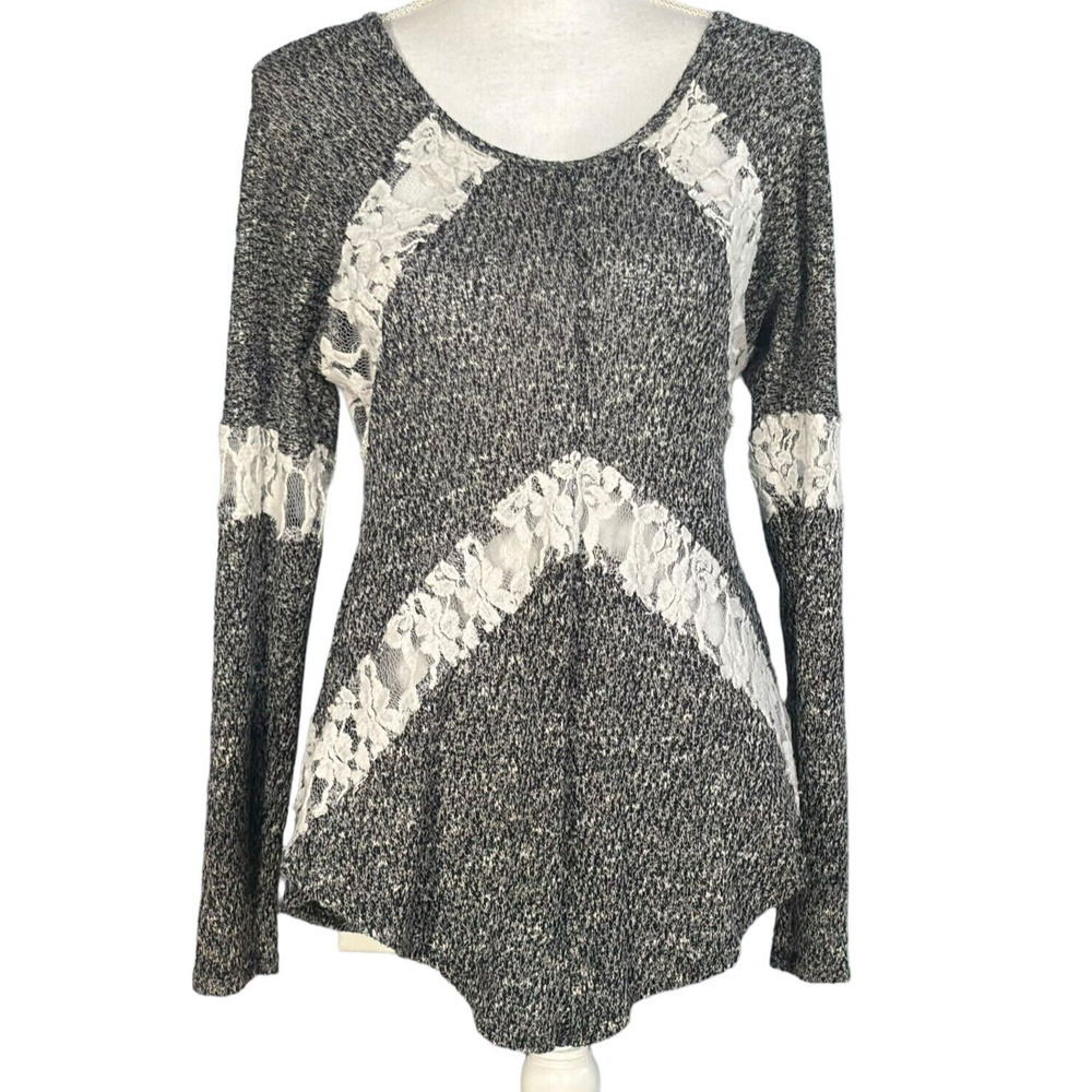 T Party Tunic Top Size Medium Lace Gray Sheer Flowy Festival Whimsigoth Boho - Picture 8 of 9